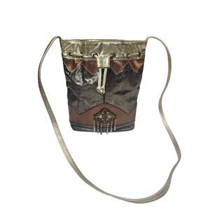 Vintage Hala Genuine Leather Shoulder Crossbody Bucket Handbag Textured USA 80s